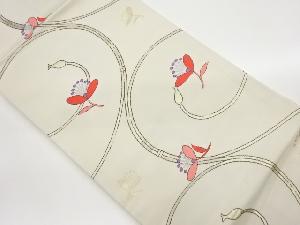 紐に草花模様織出し名古屋帯